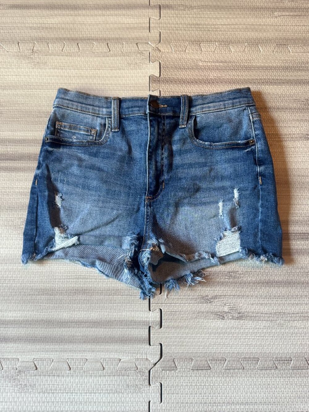 Altar'd State Juniors Distressed High Rise Denim Jean Shorts
